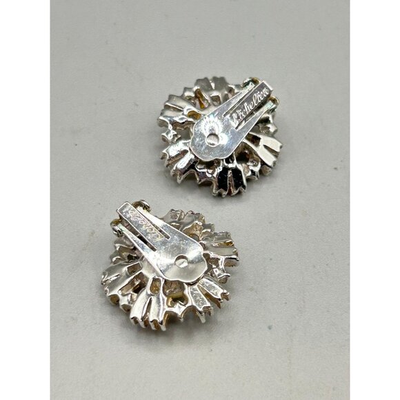 Vintage Richelieu Faux Pearl & Rhinestone Clip On Earrings Sparkly Glam Jewelry - Picture 10 of 10